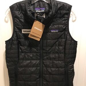 New Patagonia Company Logo Jacket Black Nano Puff Womens Quilted Vest Size S